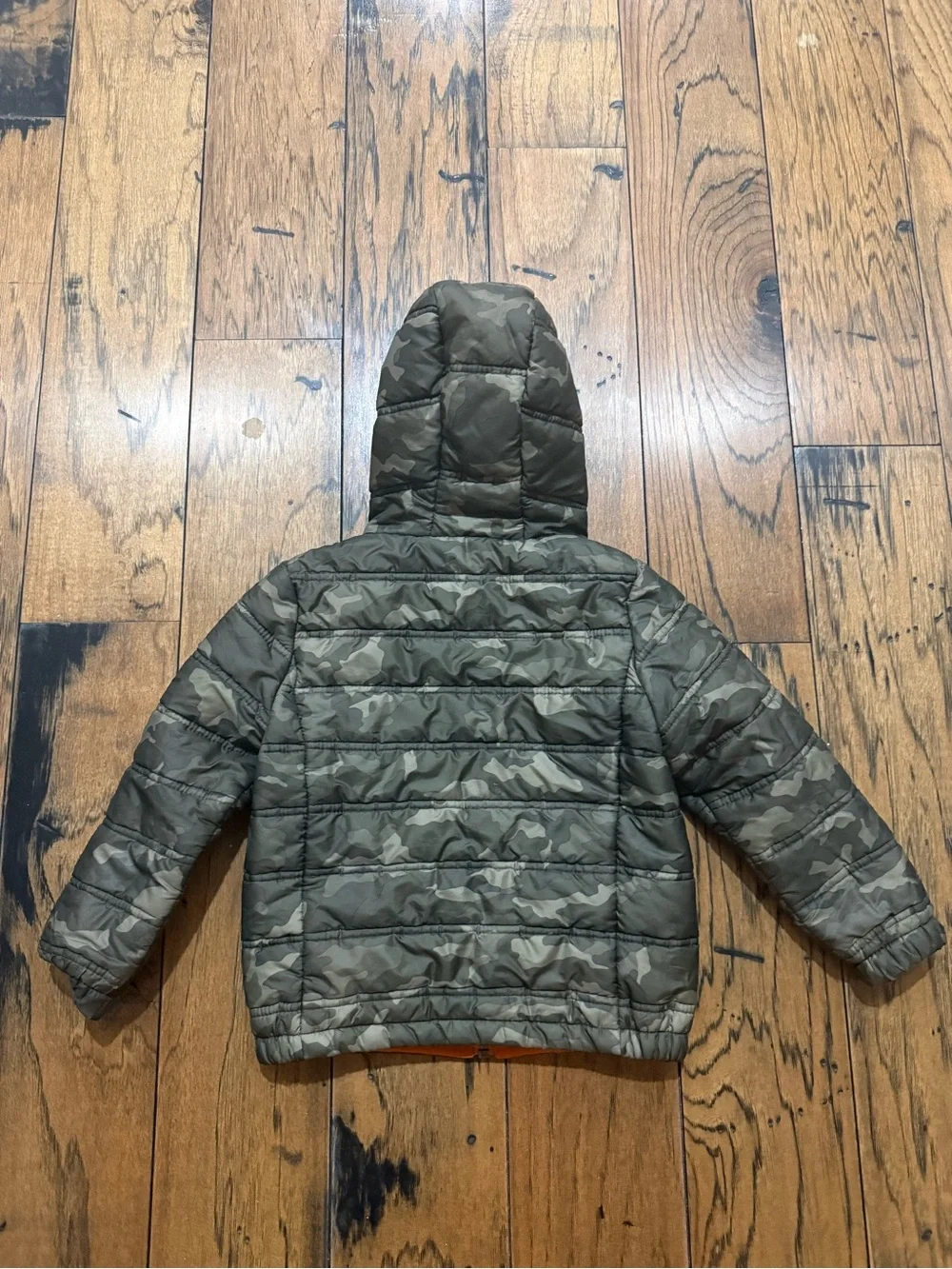 Eddie Bauer 4T Camo Puffer Jacket with Orange Trim